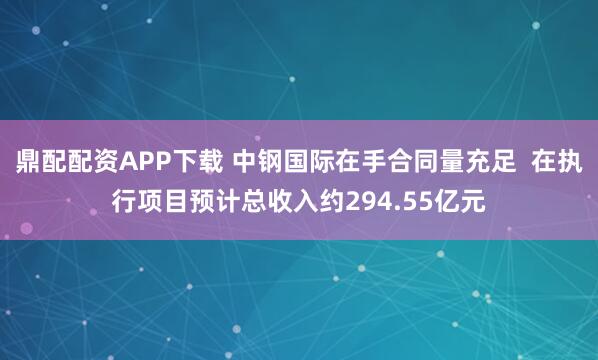 鼎配配资APP下载 中钢国际在手合同量充足  在执行项目预计总收入约294.55亿元